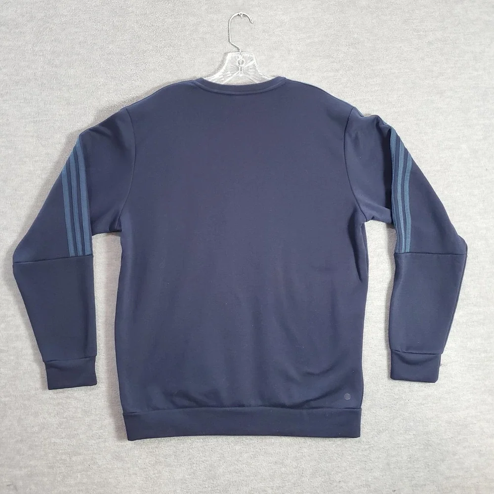 Adidas Men Sweater Large Blue Logo Three Stripe Crew Neck Long Sleeve READ